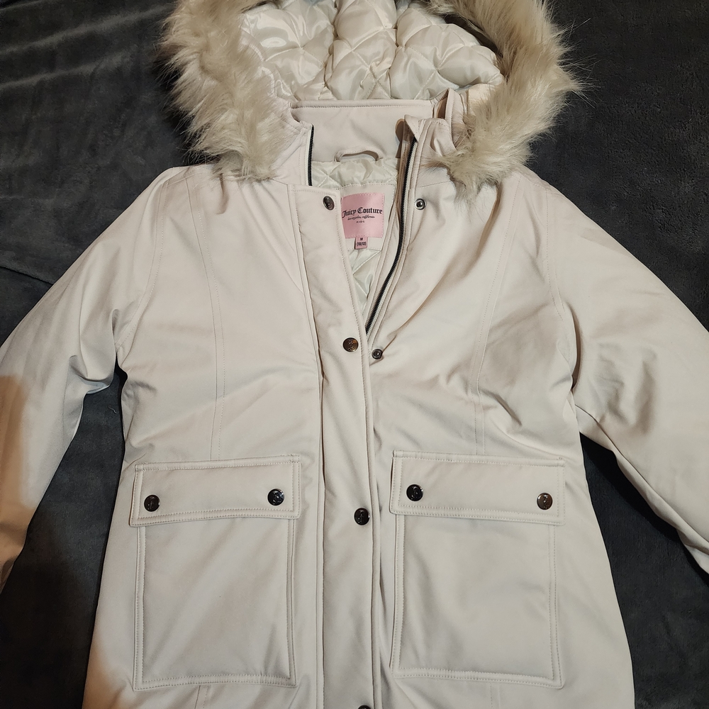 Juicy Couture White Kids Jacket with Faux Fur Hood